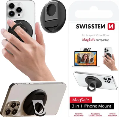 Zdjęcie produktu dla SWISSTEN magnetyczny uchwyt do telefonu MagSafe 3w1 pierścień na palec