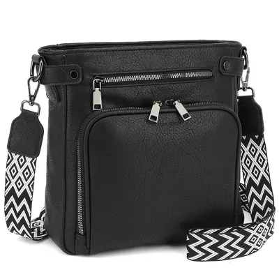 Produktbild von Schultertasche Handtasche damen mittelgroß Umhängetaschen crossbody bag Retro leder Polyurethandamentaschen mit breitem gurt handtaschen (Schwarz)