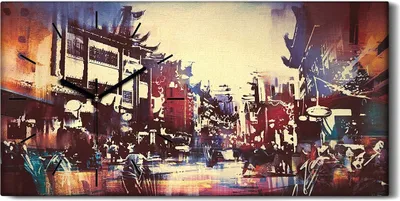 Produktbild von Wandkunst Leinwand Bild Uhr Geräuschlos 60x30 Abstrakte Stadt Gebäude Kunst - schwarze Hände