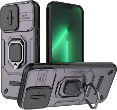 Obrázek produktu pro Pouzdro pro iPhone 13 Pro dvouvrstvé pouzdro s posuvnou ochranou kamery a držákem prstenu, stojánek Fialová