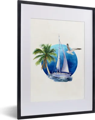 Produktbild von MuchoWow® MuchoWow® Gerahmtes Poster Segelboot - Meer - Aquarell 30x40 cm - Poster mit zchwarzem Bilderrahmen - Wandposter Schlafzimmer