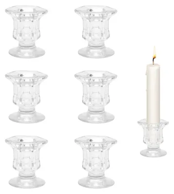 Zdjęcie produktu dla Podstawka na świece, szklana, do świec typu "czopik", mała, przezroczysta, wysokość 6 cm, średnica 5,2 cm