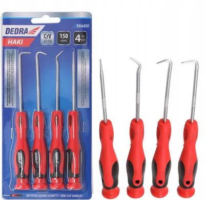 Dedra 50A001 Haken- und Pickwerkzeug-Set aus CrV-Stahl, 4-teilig, 150 mm