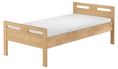 Produktbild von Massivholzbett Überlänge Seniorenbett Buche 100x220 Einzelbett hohes Bett V-60.74-10-220Federholzrahmen und Matratze inkl.