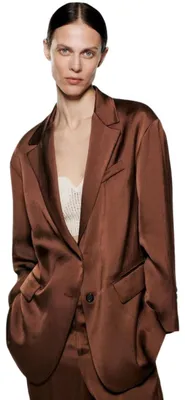 Immagine prodotto di Blazer marrone classico in raso, marca Zara, taglia L, per donna