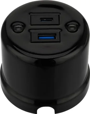 Obrázek produktu pro Porcelánová zásuvka Retro USB-A I USB-C 2násobná I QR1 černá