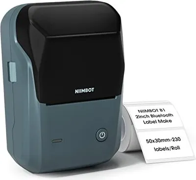 Produktbild von NIIMBOT B1 Etikettendrucker mit 1 Rolle Starterband, Bluetooth-Etikettendrucker Thermoetikettierer Aufkleber Druckgröße 20-50 mm Kompatibel iOS und