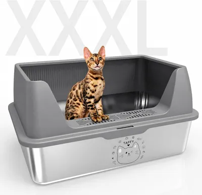 Productafbeelding van Kattenbak voor katten - roestvrij staal - XXXL - 37 liter - antiaanbaklaag - hoge spatwand