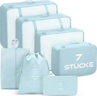 Produktbild von Packwürfel-Set Koffer- oder Taschenorganizer Packtaschen - Hellblau Deluxe