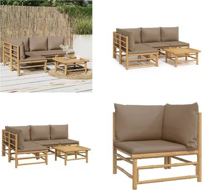 Produktbild von vidaXL 5 tlg. Garten Lounge Set mit Kissen Taupe Bambus - Garten Lounge Set - Garten Lounge Sets - Lounge Set - Gartenmöbel Set
