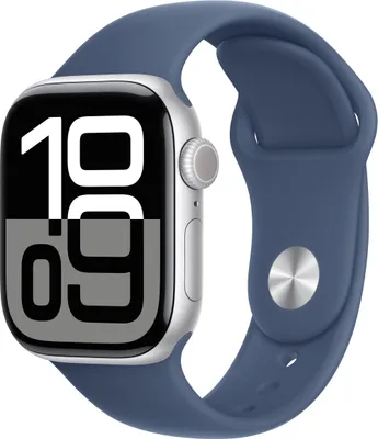 Produktbild von Apple Watch Series 10 GPS + Mobilfunk 42mm Silber Aluminium mit Denim Blue Sport Band S/M