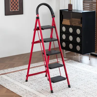 Immagine prodotto di Scala pieghevole a 5 gradini "Seven Comfort", con corrimano, portata massima 150 kg, colore rosso