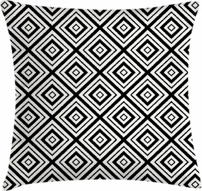 Produktbild von ABAKUHAUS Schwarz und weiß Kissenbezug, Rhombus Maßwerk, Digitaldruck Waschbar Farbfester Kopfkissenhülle Reißverschluß Beidseitiger Druck, 50 x 50 cm, Weiß Schwarz