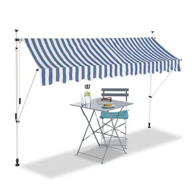 Produktbild von Bc-elec - HHYVA3012-Bluewhite Manuell einziehbare Markise für Terrasse & Patio 300x120cm weiß und blau