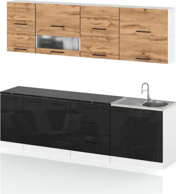 Zdjęcie produktu dla Meble Kuchenne Modułowe Kuchnia Robo Lux 2.6M Zestaw Wotan Czarny Połysk