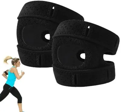 Zdjęcie produktu dla Dwie czarne, regulowane ochraniacze na kolana i biodra z klamrą, uni , oddychające, do biegania, fitnessu, rehabilitacji