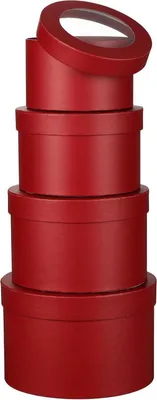 Image de Oairse Lot de 4 Boîte de rangement Boîte cadeau avec couvercle Rond Rouge-2