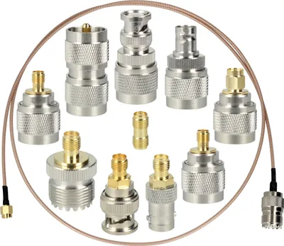 Produktbild von Minadax Koaxialadapter-Set | 11 Adapter, 1m RG316 Kabel | UHF SMA BNC N | für Amateurfunk Rundfunk Funk Messtechnik Telekommunikation Netzwerktechnik GPS usw.