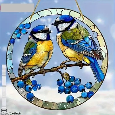 Produktbild von GKA Sonnenfänger 2 Vögel 20 cm Meise Buntglas Lichtfänger Fensterbild