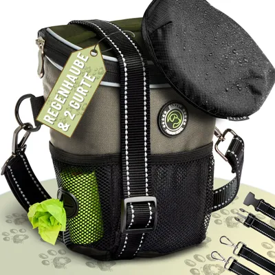 Produktbild von GIZZY® DAS ORIGINAL | Leckerlitasche für Hunde Gold + REGENHAUBE | Leckerlibeutel für Hunde mit praktischer Einhand-Öffnung