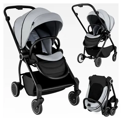 Produktbild von Faltbarer Kinderwagen mit umkehrbarem Sitz, Reisebuggy mit verstellbarer Rückenlehne, Griff, Sonnendach und Fußstütze, Babywagen mit Aufbewahrungskorb für 0-3 Jahre (Grau)