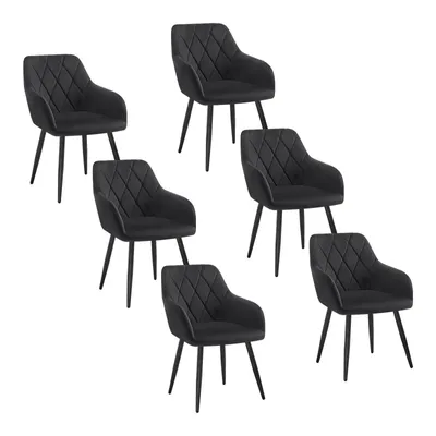 Produktbild von WOLTU 6er Set Esszimmerstühle mit Armlehne Rückenlehne, Stuhl im Esszimmer mit Samtbezug, bequemer Polsterstuhl, Küchenstuhl mit Metallbeinen, schwarz