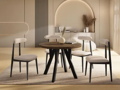 Produktbild von Runder Ausziehbarer Esstisch im Loft-Stil – Verlängerbarer Tisch mit Schwarzen Holzbeinen – Platzsparender Esstisch für Wohnzimmer – Eiche Braun Rustikal – 90 bis 190 cm