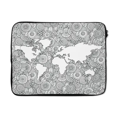 Produktbild von MuchoWow® Laptop Hülle 15 Zoll Weltkarte - Muster - Schwarz und weiß Laptoptasche - Laptoptasche - Sleeve - Rundum-Schutz
