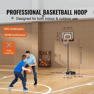 Image de Panier de basket réglable - Panier de basket - Pour l'extérieur - Hauteur réglable de 1,5 à 2 mètres - Basket-ball