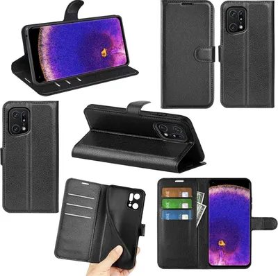 Immagine prodotto di Per Oppo Find X5 Pro Custodia per cellulare Nero Custodie in Pelle finta Cover Protezione