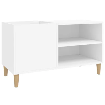 A white cabinet with wooden legs on a white background.