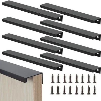 Imagen del producto de Unyqoos®: Juego de 8 pomos minimalistas s para armarios, fabricados en aluminio. Longitud total: 300 mm, distancia entre agujeros: 223 mm. Ideales para cocina y armarios
