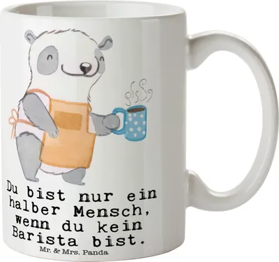 Produktbild von Mr. & Mrs. Panda Tasse Barista Herz - Weiß - Geschenk, kaffeebecher bedruckt, Kaffee, Kaffeetasse, Henkelpott, Ausbildung, Teetasse