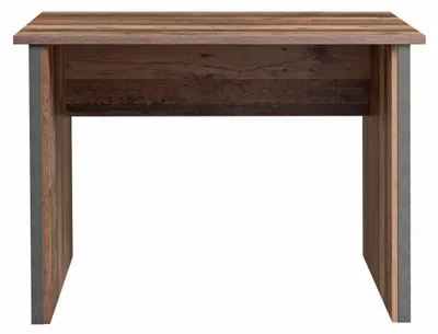 Schreibtisch Bürotisch CLIF 103 cm in Old Wood Vintage mit Holzgestell und dunkelgrauer Betonoptik, Gesamtansicht von vorne.