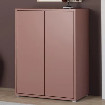Produktbild von Forte ALICE SPRINGS Kommode 75 80, moderne Kommode mit 2 Drehtüren, Wohnzimmer, Flur, Schlafzimmer, Holzwerkstoff, Terrakotta, 74,5 cm breit x 99,1 cm hoch x 41,5 cm tief