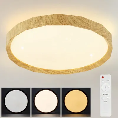 Zdjęcie produktu dla ZMH lampa sufitowa LED lampa sufitowa do salonu - 43W lampa sufitowa do sypialni Ø40cm ściemnialna z pilotem lampa do salonu okrągła gwiaździste niebo nowoczesny wygląd drewna do kuchni przedpokoju