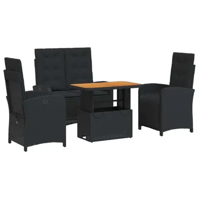 Obrázok produktu pre vidaXL 4-dielny záhradný jedálenský set s vankúšmi Black Poly Rattan