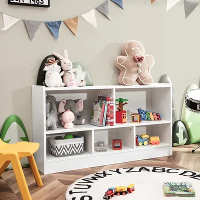 Produktbild von Kinderregal aus Holz, Spielzeugaufbewahrung Bücherregal für Kinder, Spielzeugregal für Kinderzimmer Spielzimmer und Kindergarten, 111 x 30 x 61,5 cm (Weiß)