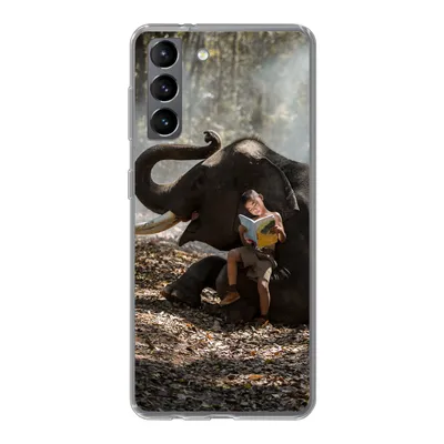 Produktbild von MuchoWow® Handyhülle Schutzhülle Hülle für Samsung Galaxy S21 Elefant - Junge - Buch - Wald - Tiere - Natur Silikon Softcase Handy Hülle - Softcase