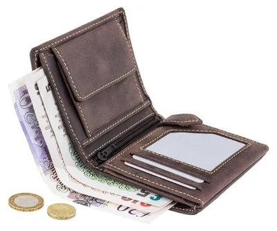 Zdjęcie produktu dla Visconti portfel męski skóra naturalna nubuk ciemny brąz RFID 10x8 cm