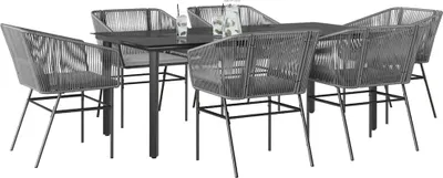 Produktbild von Möbel 7-tlg. Garten-Essgruppe mit Kissen Grau Poly Rattan Glas - Gartenmöbelgarnituren 3334630