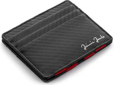 Produktbild von Flap Boy Slim - Das Original - Magic Wallet ohne Münzfach integrierter RFID Schutz Magischer Geldbeutel Echtleder (Carbon mit Rot)