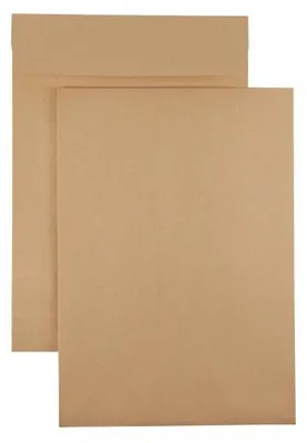Produktbild von Kaenguruh B4 Faltentasche, mit Haftklebung Abdeckstreifen Natron / Recycling braun 150g, Stehboden + Faltenbreite 40 mm