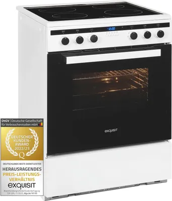 Produktbild von Exquisit EHI 60-3.1 Elektro-Standherd | Induktions-Kochfeld | Ober- / Unterhitze | Grill | Umluft |  Multifunktionsbackofen | Weiß