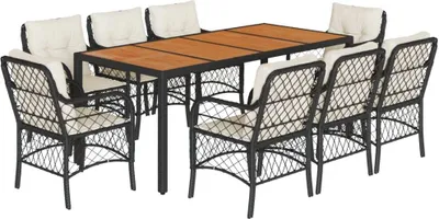 Produktbild von 9-tlg. Garten-Essgruppe mit Kissen Schwarz Poly Rattan