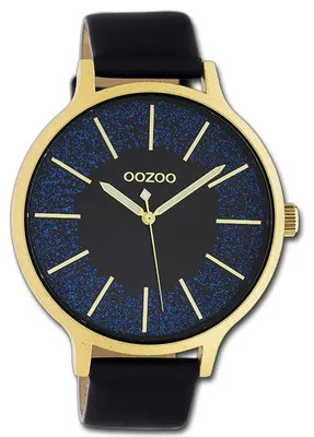 Productafbeelding van Oozoo dames- en herenhorloge, zwarte leren band, quartz, analoog, model D3UOC10568