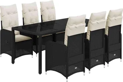 Image de vidaXL Ensemble de jardin bistrot 7 pièces avec coussins noir poly rotin