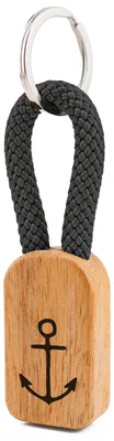 Produktbild von GIPFELWELLE Handgemachter Holz Schlüsselanhänger Kette Ring Paracord mit Gravur, 6 mm Segeltau, Damen Herren, Anker, Anthrazit
