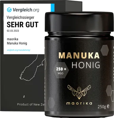 Produktbild von Manuka Honig 250 MGO + 250g im Glas (lichtundurchlässig, kein Plastik) Original aus Neuseeland maorika