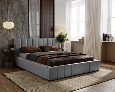 Produktbild von Polsterbett 200x200 für das Schlafzimmer DIANA mit Stauraum und Lattenrost, Kopfteil und gepolsterter Korpus, grau ( Magic Velvet 2217 )